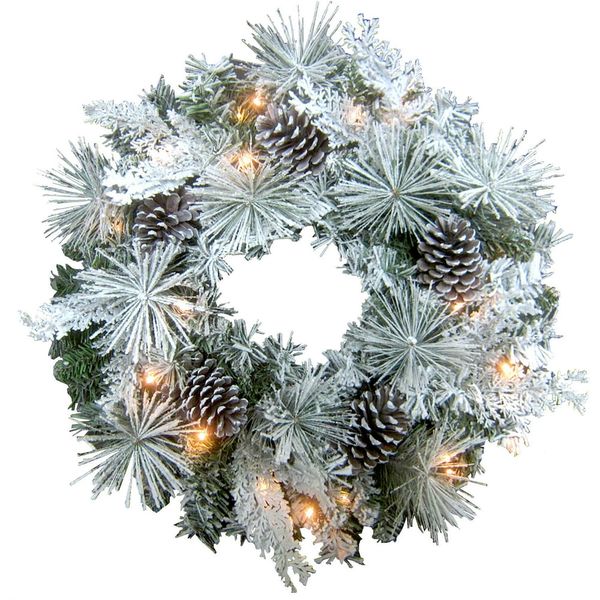Guirnaldas de plantas artificiales flocadas de nieve de Navidad blanca preiluminada 24