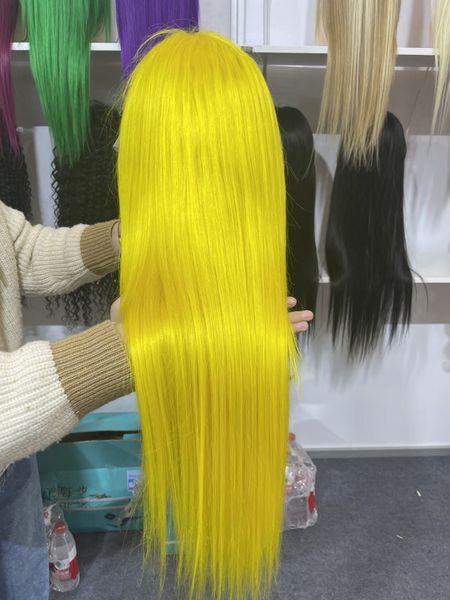 Pelucas prefabricadas, peluca birmana recta sedosa del frente del cordón del color amarillo del cabello humano, rayita preplucked