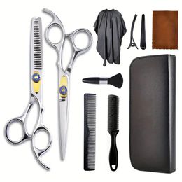 Kit de coupe de cheveux maison 10 pièces de qualité supérieure – Ciseaux de barbier professionnels pour éclaircir, mélanger les hommes, les femmes et les animaux de compagnie.