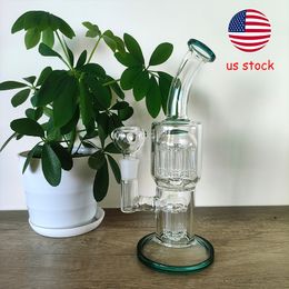 Premium 10-inch bong met gebogen nek - dubbele boompercs - elegant meerblauw glas