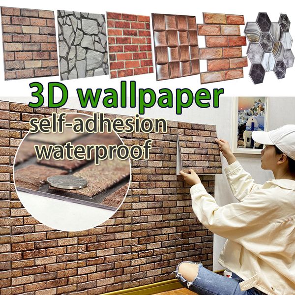 Papel pintado Pegatinas 3D Decoración de pared Ladrillo Piedra Autoadhesivo Papeles pintados impermeables Dormitorio moderno para niños Decoración del hogar Cocina Baño Sala de estar Renovación 30*30cm