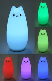 Premium 7 couleurs chat LED USB Children Animal Night Light Silicone Cartoon Soft Baby Nursery Lampe Respiration LED Night Light2826488