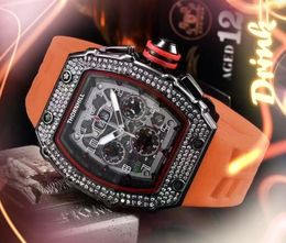 Premium all the crime sports Relojes para hombres Anillo de diamantes completo de 43 mm Movimiento de cuarzo japonés Reloj de tiempo masculino Cinturón de goma Amantes Habitante Reloj de pulsera noble y elegante