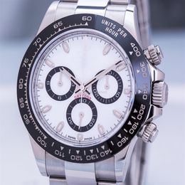 Montre asiatique haut de gamme 2813 Montres mécaniques automatiques de sport 40 mm Cadran blanc 116500 Lunette en céramique noire Bracelet en acier inoxydable Fold259w