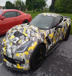 Black Black Gris jaune Camouflage en vinyle camo camo wrap stickers Foil avec bulle d'air DIY Styling Emballage4379381