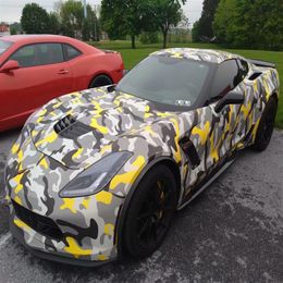 Premium noir gris jaune Camouflage vinyle Camo voiture Wrap autocollants feuille avec bulle d'air bricolage style Wrapping240u