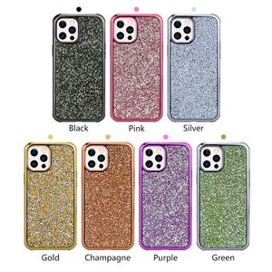 2in1 PC TPU Bling Glitter Fundas para iPhone 7 8Plus 11 12 13 14 Pro Max Samsung S21 S22 Note 20 Shinny Protector Phone Cover