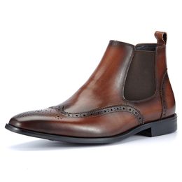 Chaussures habillées de luxe à bout pointu de qualité supérieure, bottes Chelsea en cuir véritable de qualité supérieure pour hommes 240126