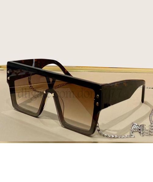 Lunettes de soleil carrées à monture complète, haut de gamme, avec chaîne en argent, pour hommes et femmes, lunettes d'été avec boîte cadeau 9502557