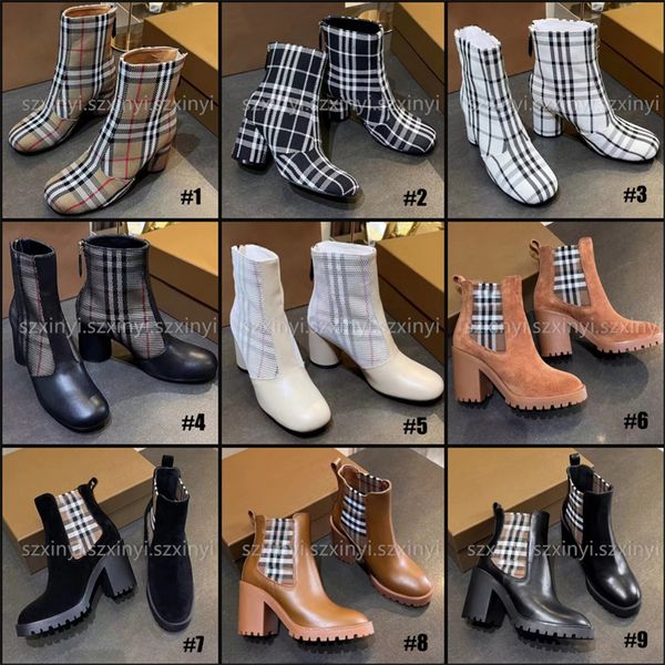 Bottes pour femmes de mode haut de gamme bottes et bottines épaisses classiques à carreaux pour femmes