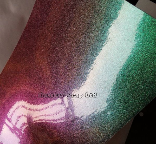 Premium Gloss Metallic Purple to Green Flip Glitter Vinyl - Car Wrap Film avec caméléon sans bulles d'air couvrant feuille taille 1.52x20m / Roll