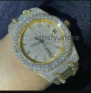 Premium Gold Silver Round Dial VVS Moissanite roestvrijstalen horloge Hip Hop Bust Down Iced Out Sterling Silver Watch