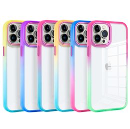 Cajas de teléfono a prueba de golpes de acrílico transparente transparente de color degradado premium para iPhone 13 12 11 Pro Max con llave de metal galvanizado