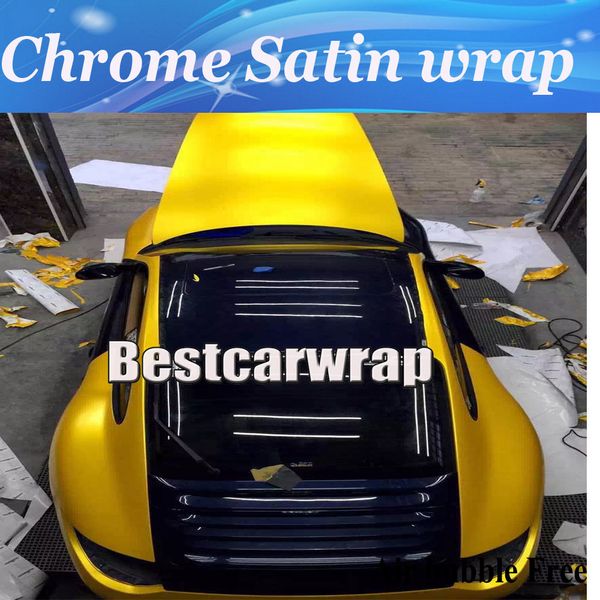 Premium Hornet Jaune Chrome Satin Vinyle Wrap De Voiture style Feuille satinée - Chrome Véhicule WRAPPING peau Luxe enveloppes taille 1.52x20m/Roll