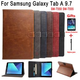 Étui en cuir de qualité supérieure pour Samsung Galaxy Tab A 9.7 SM-T550 SM-T555, veille automatique intelligente, coque de tablette à rabat antichoc
