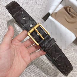 Cinturón de cuero de primera calidad con diseño de tejido de moda, cinturón de hombre de 3,5 cm de ancho para cinturones de hombre o mujer con caja