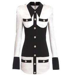 Premium nieuwe stijl topkwaliteit origineel ontwerp dames039s satijnen jurk slanke klassiek pack hip jurk blackwhite contrast color3310046
