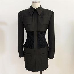 Premium nieuwe stijl topkwaliteit origineel ontwerp dames zwarte jurk schoudervullingen slim fit pack heup schoudervullingen geplooide taille239p