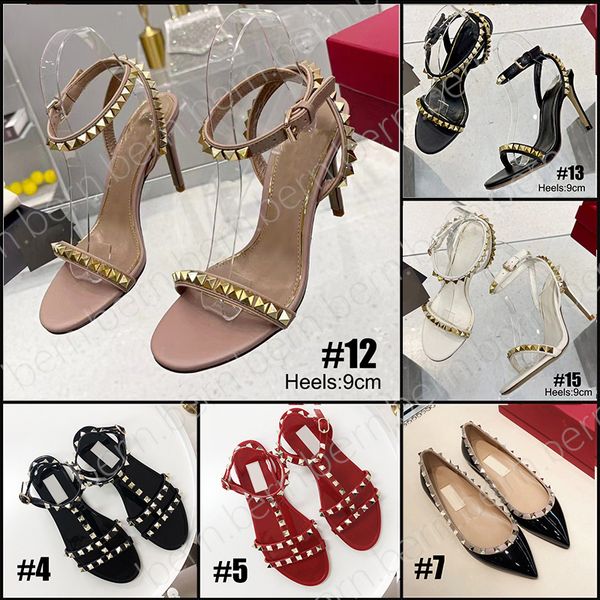 Premium / OK Quality Fashion Women's Rivet High Heels Sandales plates chaussures simples Cadeaux pour femmes EU35-42