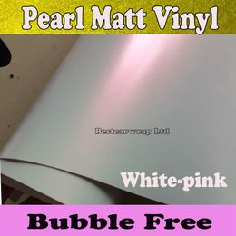 Film d'emballage en vinyle mat blanc nacré de qualité supérieure, blanc-rose, blanc nacré, autocollant de feuille d'emballage de voiture, taille 1 52, rouleau de 20M, 5x66ft179i