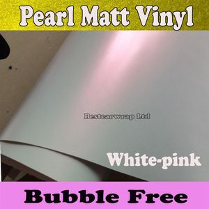 Premium Pearl White Matt Vinyl Wrap White-Pink Pearlescent White Mat Film Cars Wikkelfolie Sticker Grootte1 52 20m Roll 5x66ft1816