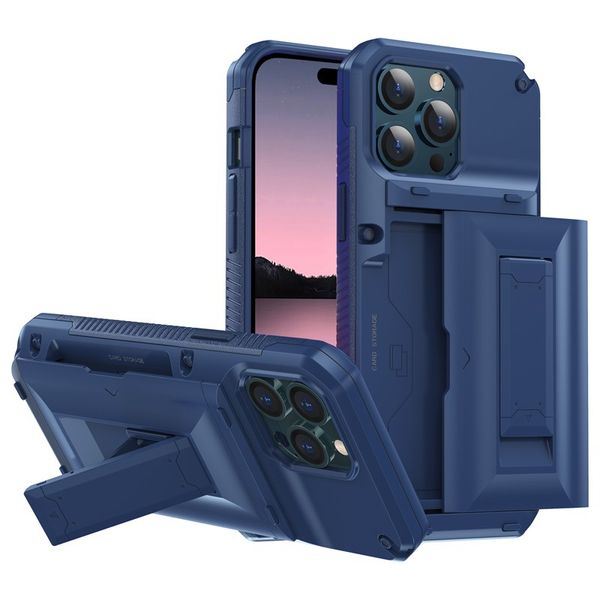 Casse de téléphone premium Kickstand Card Slots Case iPhone Hourwing Tpu PC PC Profool pour iPhone 15 14 13 12 11 Pro Max Mini XR XS X 6 7 8 Plus
