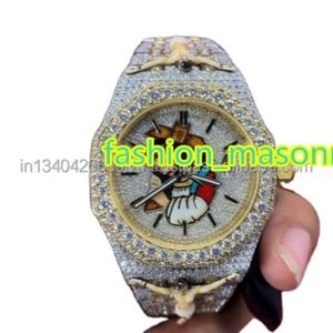 Reloj antiguo totalmente helado de primera calidad, reloj VVS Clarity Moissanite con diamantes tachonados, reloj de acero inoxidable de lujo para hombres