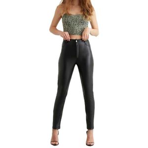 Pantalon Cargo en Faux cuir artificiel pour femme, vêtement d'usine OEM de qualité supérieure, noir, personnalisé