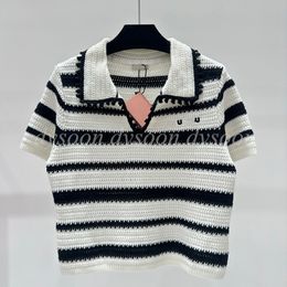 Chemise à manches courtes et col Polo pour femmes, qualité supérieure, tricot en laine rayé, taille SML, 26249