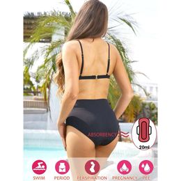 Maillots de bain à période de tissu côtelé premium, hauts fonds de natation menstruels imperméables à la taille haute pour les adolescents, les filles et les femmes