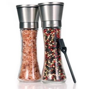 Premium Salt en Pepper Grinder Set van 2, verstelbaar eenvoudig te gebruiken, 304 roestvrijstalen top dikke glazen lichaam, keukengereedschap 210712