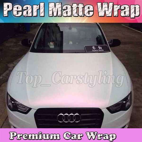 Premium Satin perle blanc à rose décalé Wrap avec dégagement d'air Nacré Matt Film Car Wrap style graphique 1 52x20m Roll215S