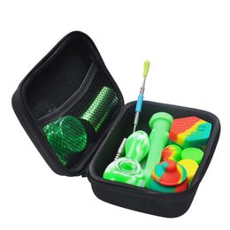 Ensemble de sac de tabac en silicone de qualité supérieure fermeture à glissière outil de pipe à fumer broyeur de plate-forme de dabber pot de stockage en plastique joint de filtre en métal multifonction