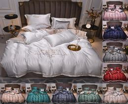 Juego de ropa de cama de seda premium 4 piezas Solid Color Bed Cover Cover Designer 10 Colors Sets221L6866115