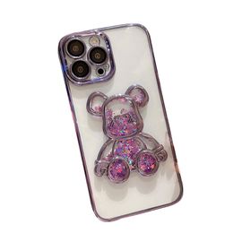 Premium Solid Bear Design Apple Mobile Cases Quicksand Rhinestone mobiele telefoon Case Girls Beschermende rug Duidelijke transparante TPU -covers voor iPhone14 13 12 Pro Max 11 XS