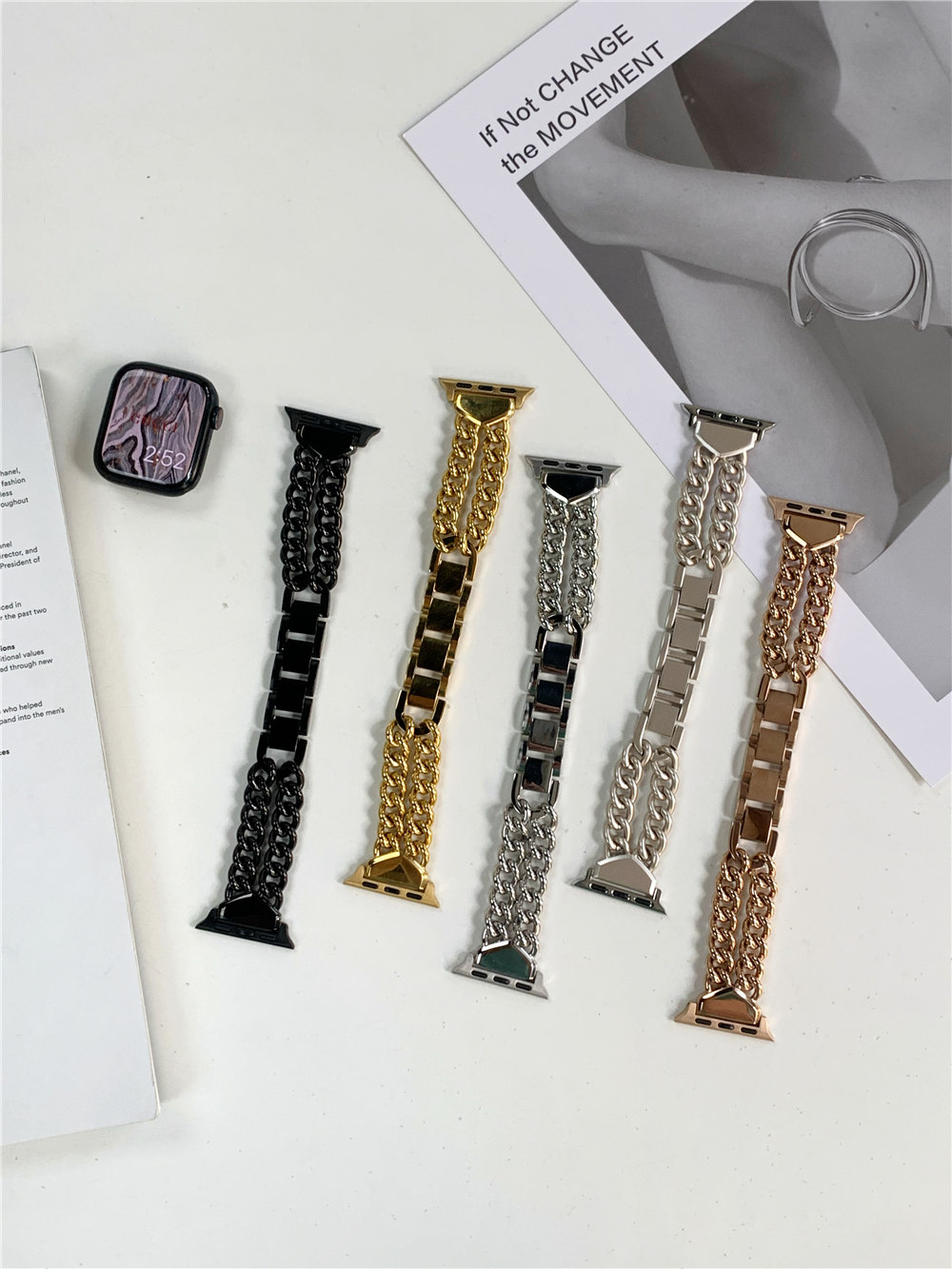 Premium rostfritt stålband armband för Apple Watch Ultra 49mm Series 8 7 6 5 4 3 dubbelkedjeband