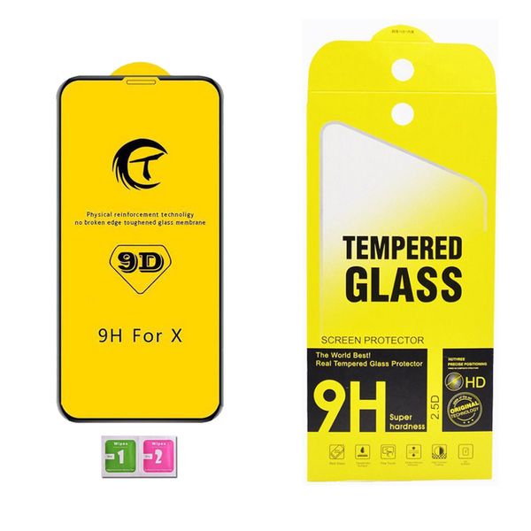 Protectores de pantalla de vidrio templado premium para iPhone 15 Pro Max 14 13 12 11 XS XR X 8 7 Samsung S23 S22 S21 Escudo de cubierta de explosión de película protectora 9D irrompible con paquete