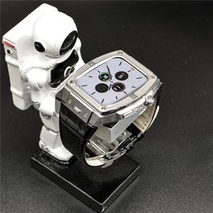 Premium titanium legering case + echte lederen band modificatiekit voor Apple Watch Series 8 7 6