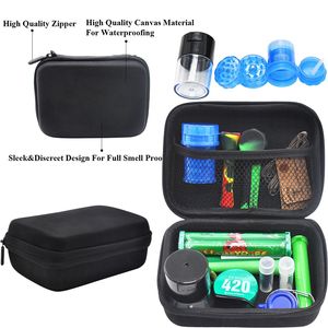 Premium tabakszak set plastic roken sigarettenkits kruid grinder opslagpot jar metalen tinnen siliconen rookpijp een hitter dugout Rolling Machine