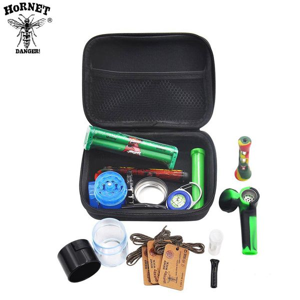 Juego de bolsas de tabaco de primera calidad, molinillo de plástico para fumar, tarro de almacenamiento, lata de metal, tubo de vidrio de silicona, One Hitter Dugout, máquina enrolladora HONEYPUFF, estuche para encendedor, kits de caja