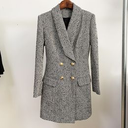 Abrigo largo de lana con doble botonadura para mujer, diseño original de alta calidad, abrigo largo en espiga, chaqueta con hebilla de Metal, chaqueta con cuello tipo chal