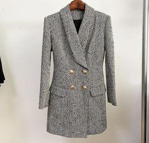 Premium topkwaliteit origineel ontwerp dames039s doublebreasted wollen lange jas visgraat overjas metalen gesp jasje sjaal C3758014