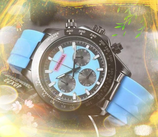 Premium Two Eyes Design Montres Chronomètre 43mm Mouvement chronographe à quartz Hommes Horloge Lumious Ceinture en caoutchouc coloré Fermoir original gros cadeaux masculins montre-bracelet