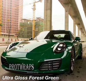 Premium Ultra Gloss Forest Green Vinyl Wrap Sticker Hele glanzende autoverpakking Covering Film met luchtafgifte Initial Low Tack Lijm Self Adhesive Foly 1.52X20M 5x65ft