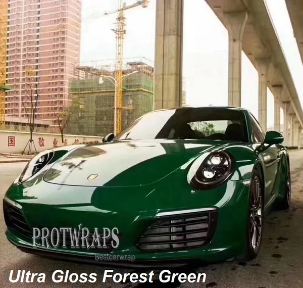 Film de protection en vinyle vert forêt ultra brillant de qualité supérieure avec dégagement d'air, colle à faible adhérence initiale, feuille auto-adhésive 1,52 x 20 m.
