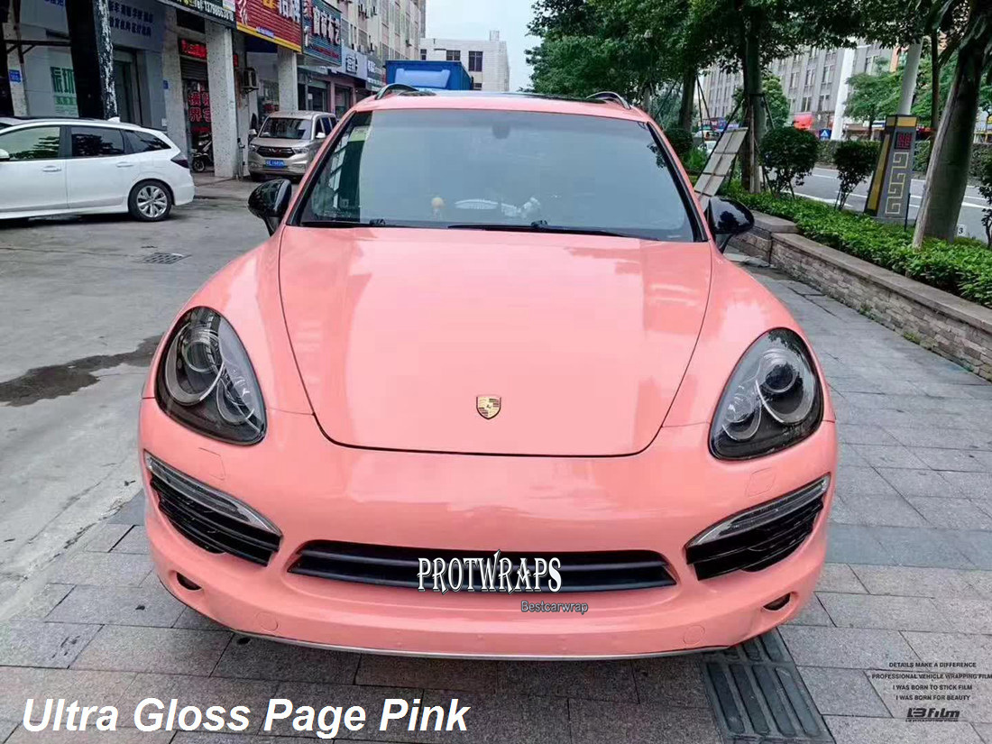 Premium Ultra Gloss Page Pink Vinyl Wrap Sticker Whole Car Wraps Covering Film With Air Release Initial Low Tack Glue Self Adhesive Foil 1.52x20m 5X65ft