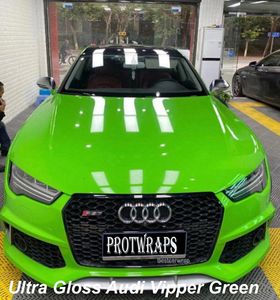 Premium Ultra Gloss Viper Green Vinyl Wrap Sticker Hele glanzende auto Inpakbekledingfilm met luchtafgifte Initiële lage tack lijm zelfklevende folie 1.52x20m 5x65ft