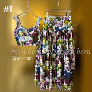 Premium damesdrukjurk mode camisole vest rok set kleurrijke flora bedrukte jurk