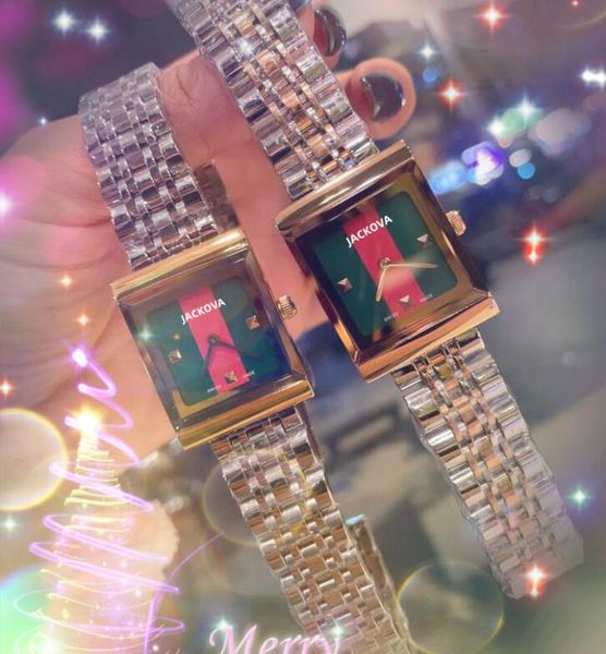 Premium Mujeres Cuadrado Rojo Verde Dial Relojes 24 mm buen aspecto Movimiento de cuarzo Reloj de tiempo Clásico Generoso Acero inoxidable 316L Abeja Esqueleto Reloj de pulsera regalos