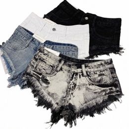 Prepomp 2022 Verano Nuevo diseño High Street Borla rasgada Super Short Jeans Mujeres Denim Shorts Vintage GB713 S1ir #